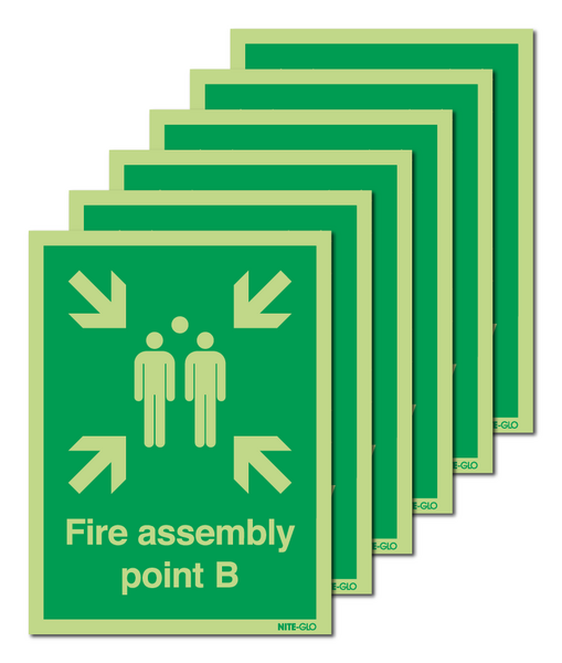 6-Pack Nite-Glo Fire Assembly Point B Signs