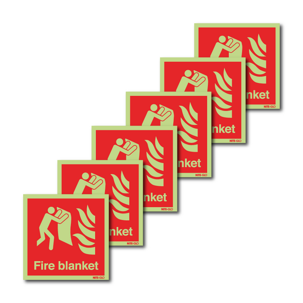 6-Pack Nite-Glo Photoluminescent Fire Blanket Signs