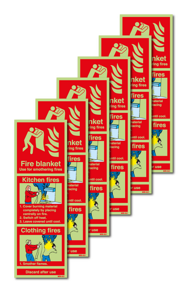 6-Pack Nite-Glo Fire Blanket/Kitchen Fire Instruction Signs