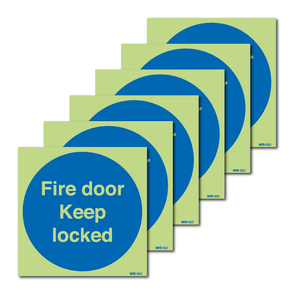 6-Pack Nite-Glo Photoluminescent Fire Door Keep Locked Signs