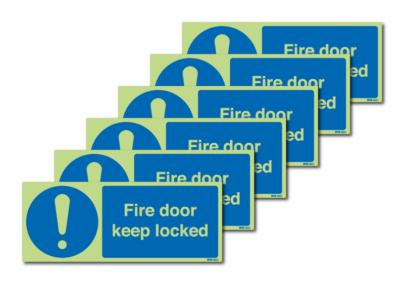 6-Pack Nite-Glo Fire Door Keep Locked (Symbol) Signs