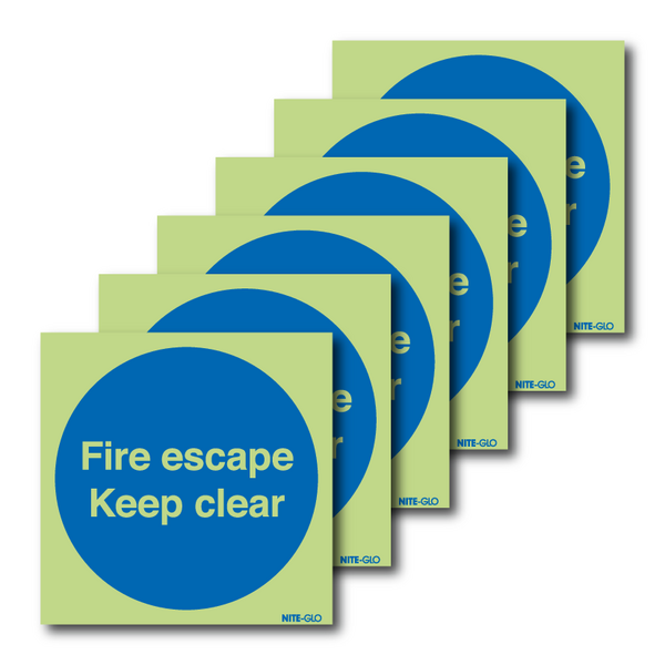 6-Pack Nite-Glo Photoluminescent Fire Escape Keep Clear Signs