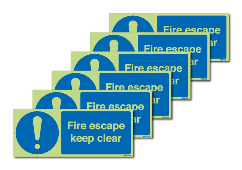 6-Pack Nite-Glo Fire Escape Keep Clear (Symbol) Signs