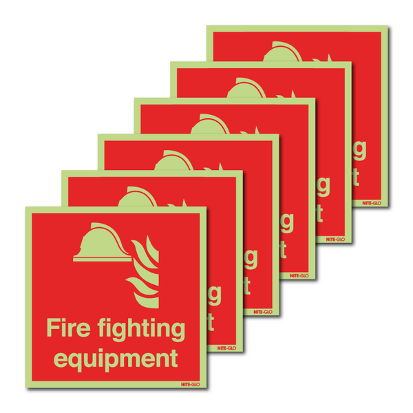 6-Pack Nite-Glo Photoluminescent Fire Fighting Equipment Signs