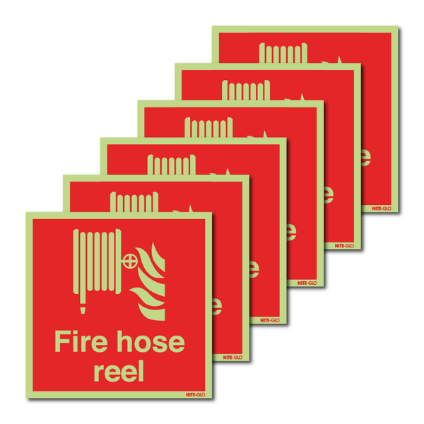 6-Pack Nite-Glo Photoluminescent Fire Hose Reel Signs