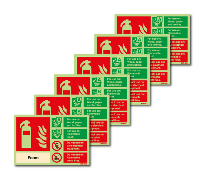 6-Pack Nite-Glo Photoluminescent Foam Fire Extinguisher Guidance Signs