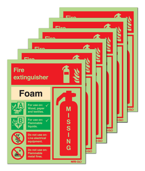 6-Pack Nite-Glo Foam Fire Extinguisher Instruction Signs