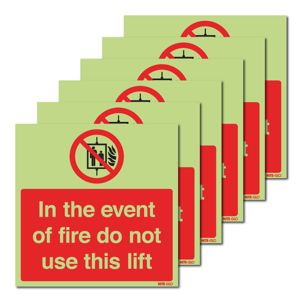 6-Pack Nite-Glo Photoluminescent In The Event of Fire Do Not Use Lift Signs