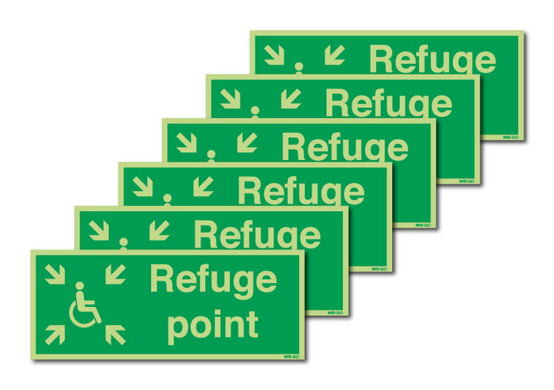 6-Pack Nite-Glo Photoluminescent Refuge Point Signs
