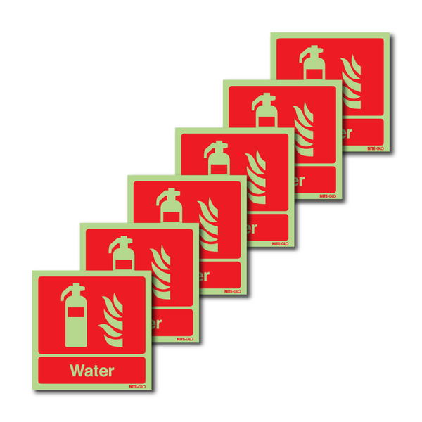 6-Pack Nite-Glo Photoluminescent Water Fire Extinguisher Signs