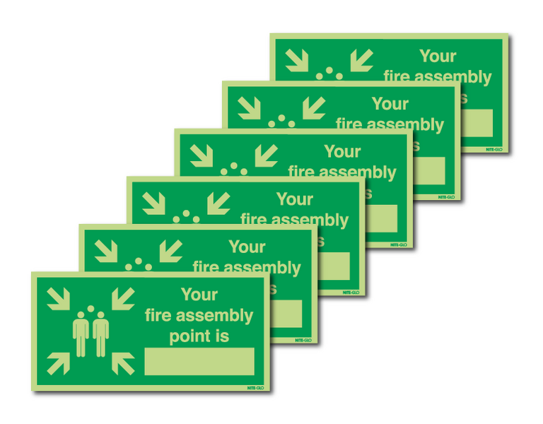 6-Pack Nite-Glo Photoluminescent Your Fire Assembly Point Is Signs