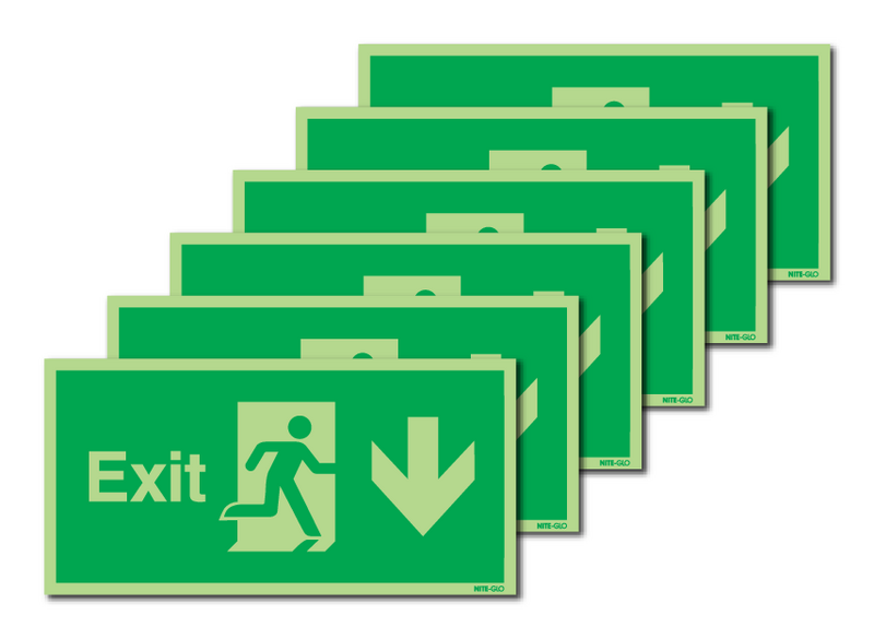 6-Pack Nite-Glo Exit Running Man Right Arrow Down Signs