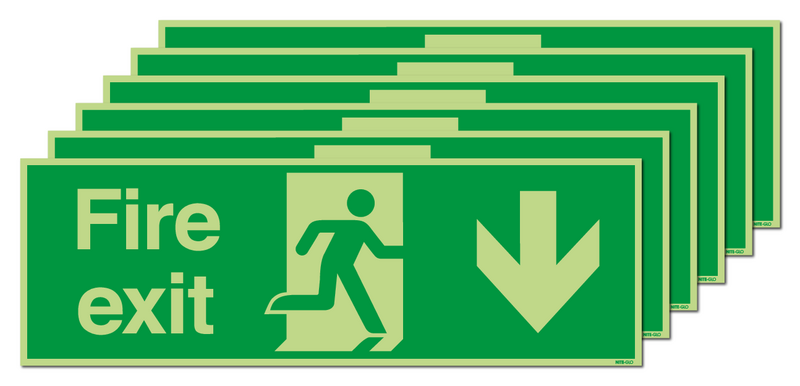 6-Pack Nite-Glo Running Man Arrow Down Fire Exit Signs