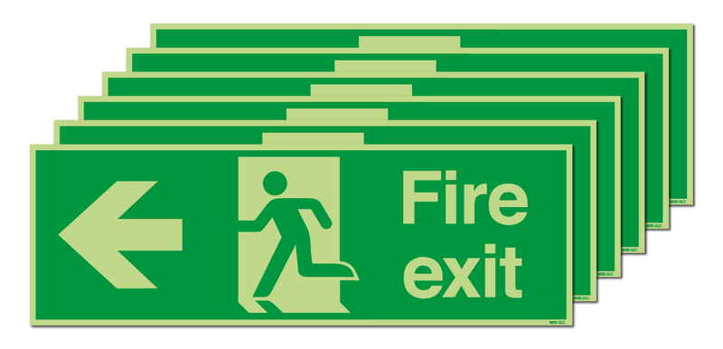6-Pack Nite-Glo Running Man Arrow Left Fire Exit Signs