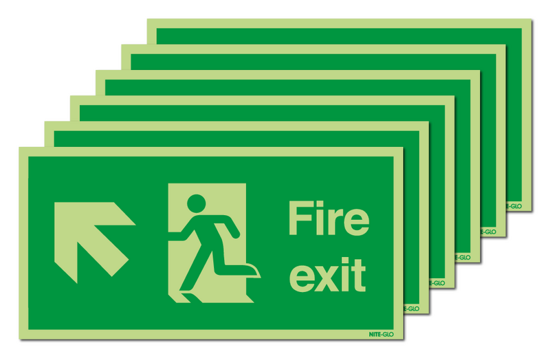 6-Pack Nite-Glo Running Man Arrow Left Diagonal Up Fire Exit Signs