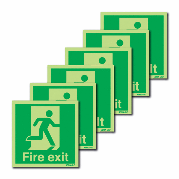 6-Pack Xtra-Glo Fire Exit Right Signs