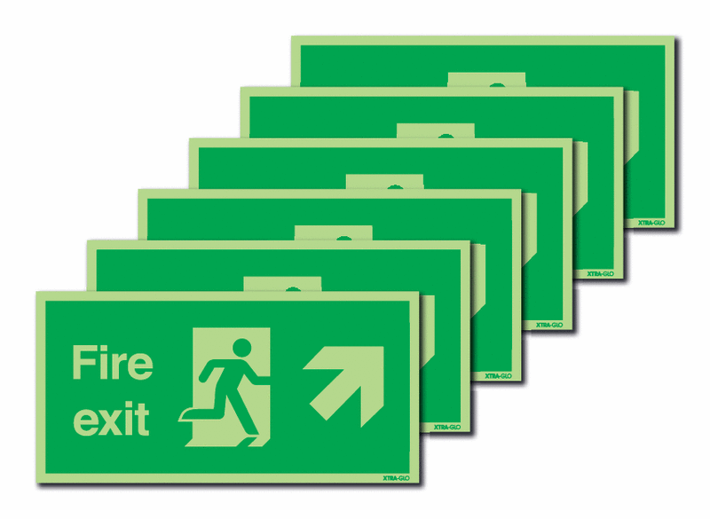 6-Pack Xtra-Glo Fire Exit Man Right/Diagonal Arrow Up Signs