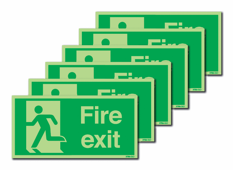 6-Pack Xtra-Glo Fire Exit Running Man Left Signs
