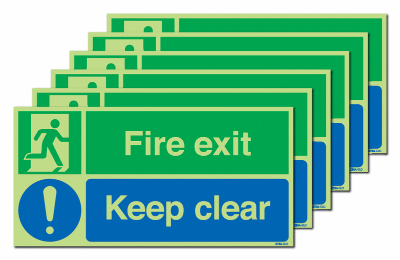 6-Pack Xtra-Glo Fire Exit/Keep Clear Signs
