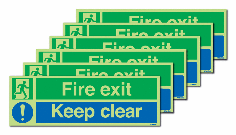 6-Pack Xtra-Glo Fire Exit/Keep Clear Signs