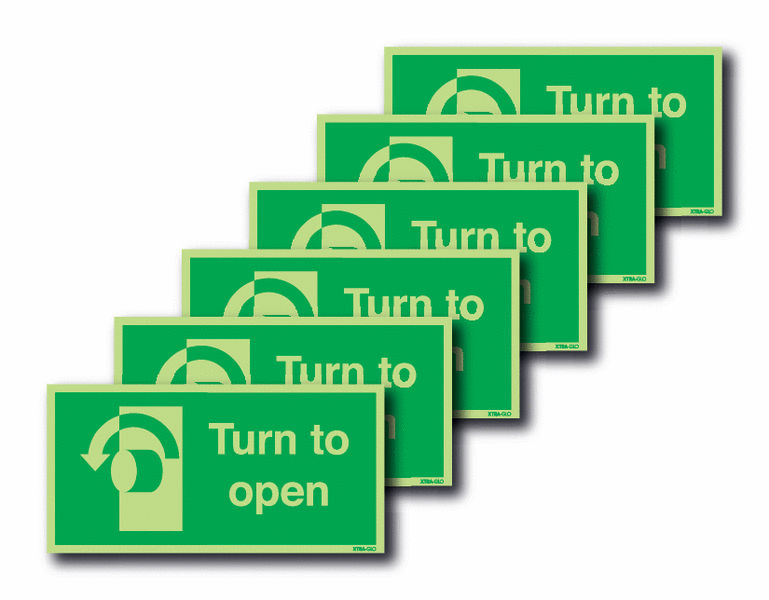 6-Pack Xtra-Glo Turn To Open Anti-Clockwise Signs