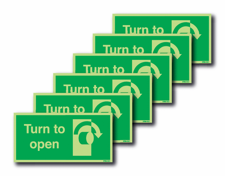 6-Pack Xtra-Glo Turn To Open Clockwise Signs