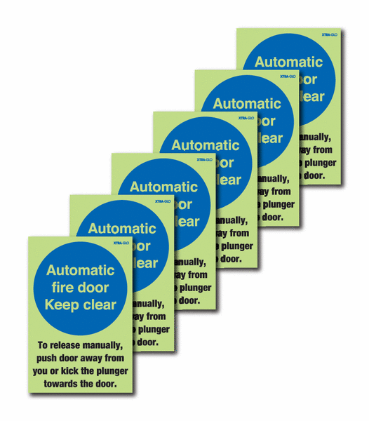 6-Pack Xtra-Glo Automatic Fire Door Manual Release Signs