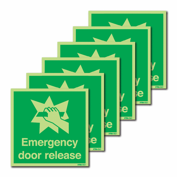 6-Pack Xtra-Glo Emergency Door Release Signs