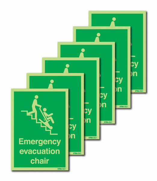 6-Pack Xtra-Glo Emergency Evacuation Chair Signs