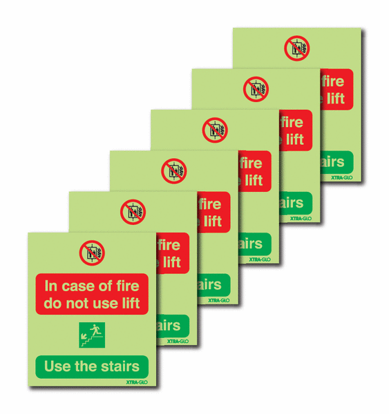 6-Pack Xtra-Glo In Case Of Fire/Use Stairs Signs