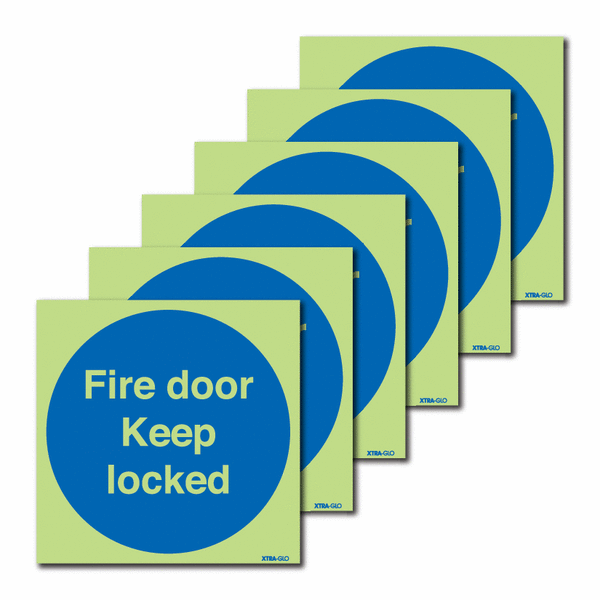 6-Pack Xtra-Glo Fire Door Keep Locked Signs