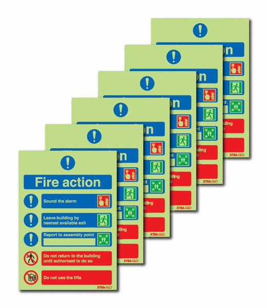 6-Pack Xtra-Glo Fire Action Signs With Symbols