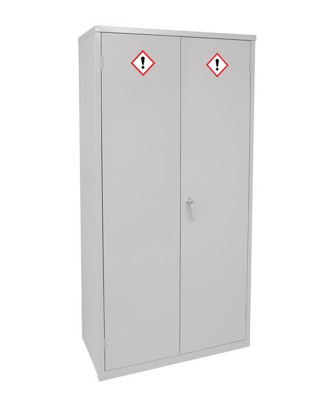 COSHH Grey Chemical Storage Cabinets with GHS labels