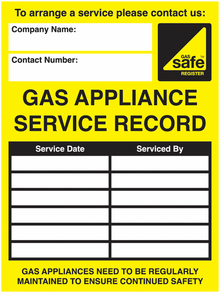 Gas Appliance Service Record Labels