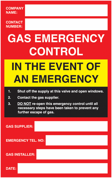 Gas Emergency Control Labels