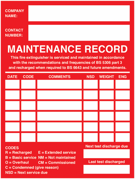Fire Extinguisher Maintenance Labels