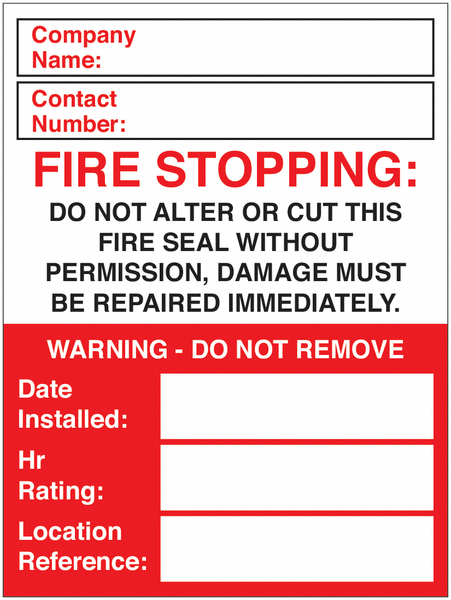 Fire Stopping Installation Labels