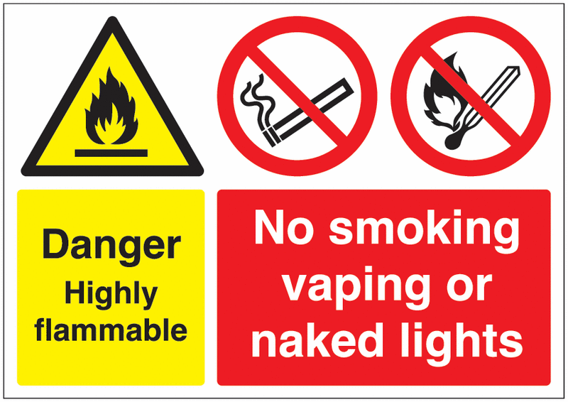 Danger Highly Flammable/No Smoking/No Vaping Sign