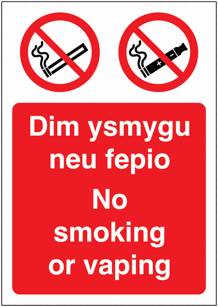 No Smoking or Vaping - Welsh and English Sign