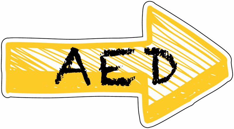 Directional AED Sign - Crayon Effect AED Right Arrow Sign