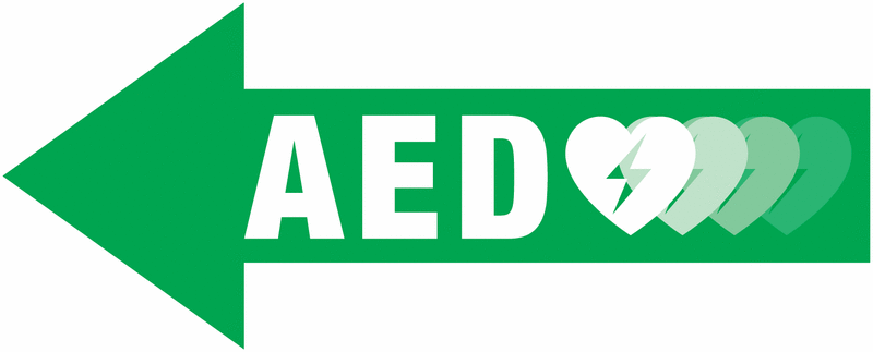 AED Equipment Wayfinding Arrow Left Sign with Heart Gradient