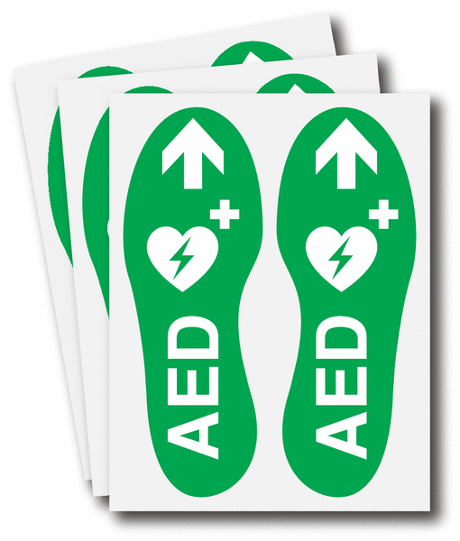 3 Pack AED Floor Directional Markers - Footprints