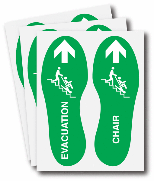3 Pack Evacuation Chair Floor Directional Markers - Footprints