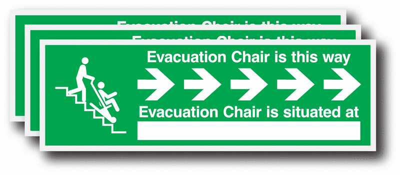 3 Pack Evacuation Chair This Way Write-On Right Arrow Sign