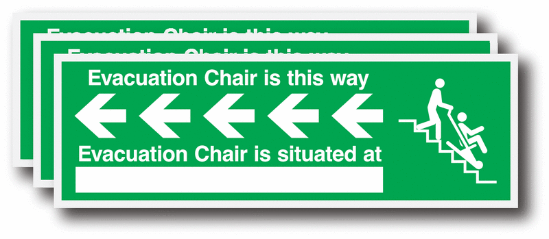 3 Pack Evacuation Chair This Way Write-On Left Arrow Sign