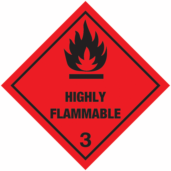 Highly Flammable 3 Easy Peel Hazard Diamond