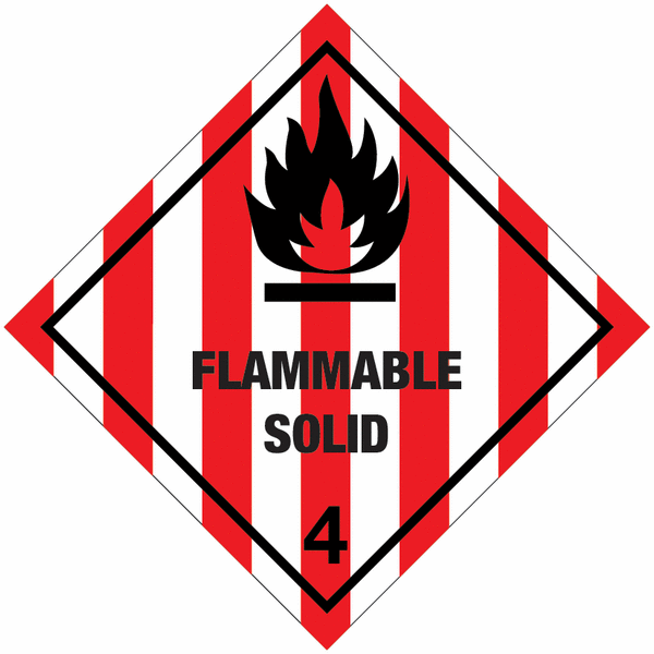 Flammable Solid & 4 - Easy Peel Hazard Warning Diamonds
