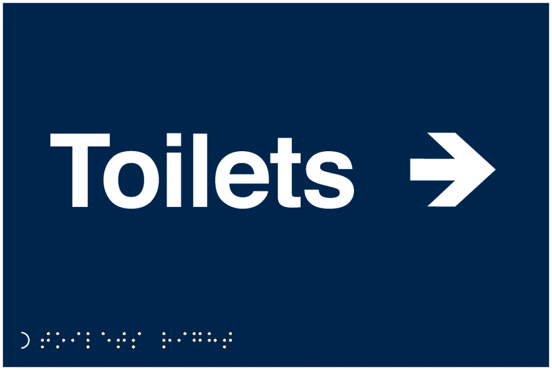 Toilets (Arrow Right) - Tactile & Braille Safety Sign