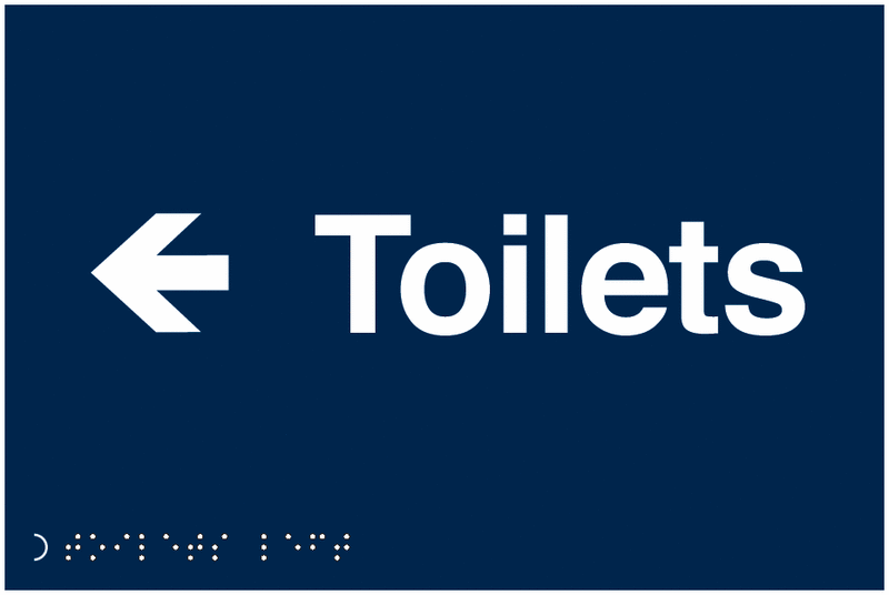 Toilets (Arrow Left) - Tactile & Braille Safety Signs
