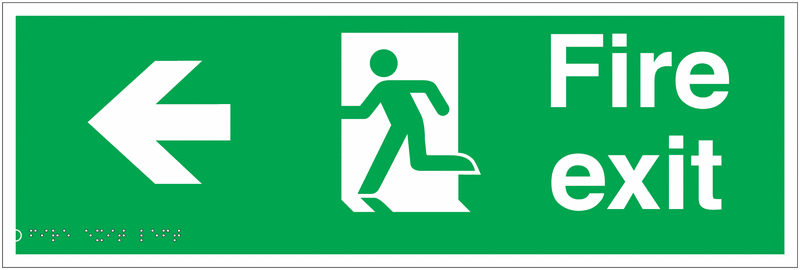 Fire Exit (Arrow Left) - Tactile & Braille Sign